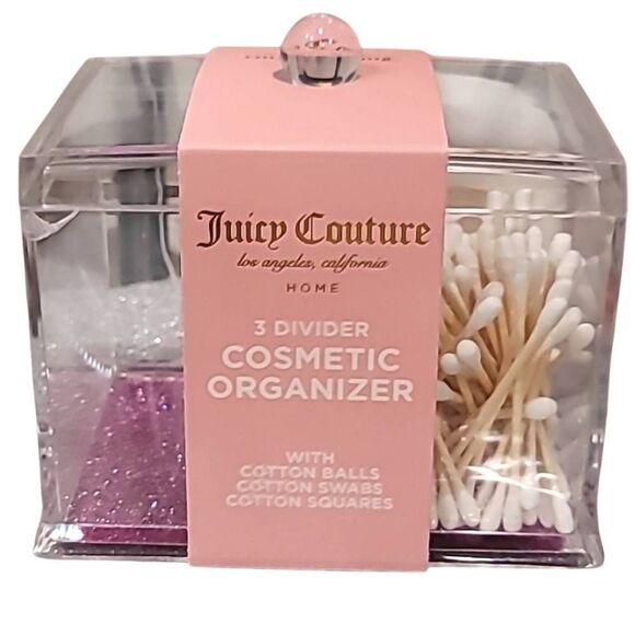 Juicy Couture Acrylic 3Divider Cosmetic Organizer w/Cotton Balls, Swabs, Squares - Picture 11 of 11